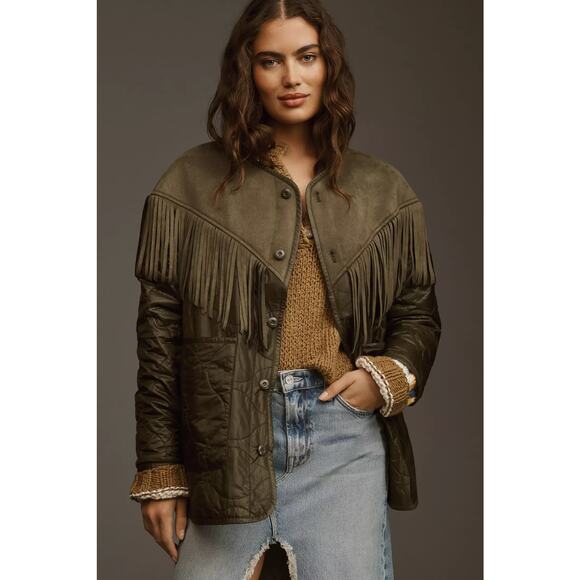 MOTHER The Tip Off Fringed Faux Suede Quilted Shell Jacket Size XS NWOT - Picture 2 of 16